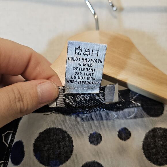 Anis A Cardigan Women Medium Black Blue 3/4 Sleeve Ruffle Fitted Sheer Boho - Picture 6 of 10